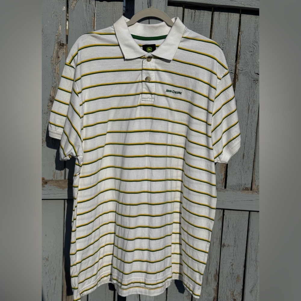 John Deere Polo Shirt XL Men’s X-Large Striped Classic Workwear Farmer Logo